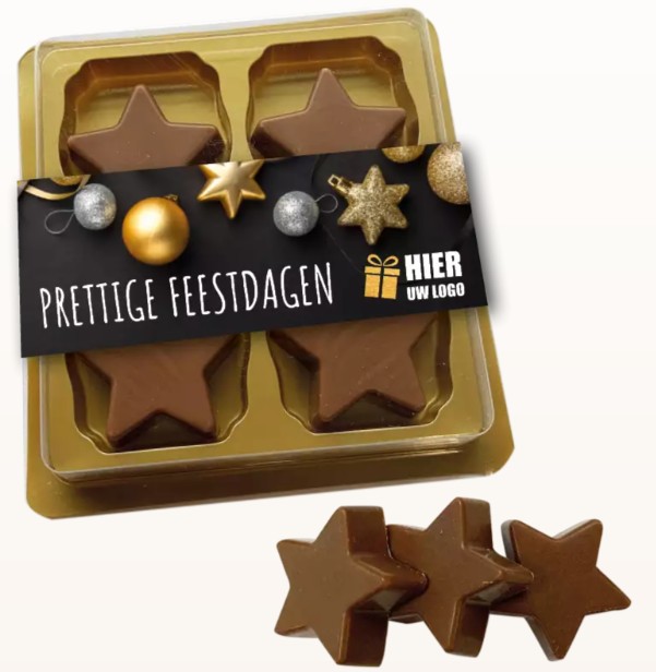 Doosje met 4 kerst sterren en banderol